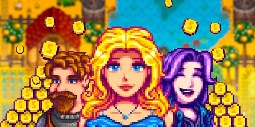 Characters from Stardew Valley with coins