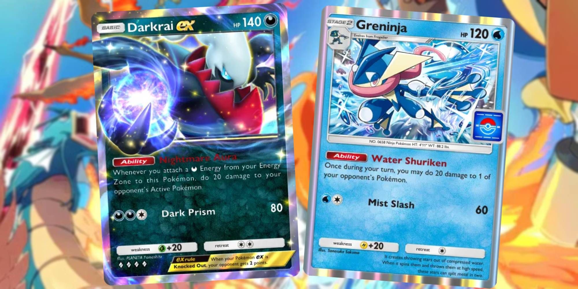 Pokémon TCG Pocket Darkrai ex and Greninja cards for meta deck