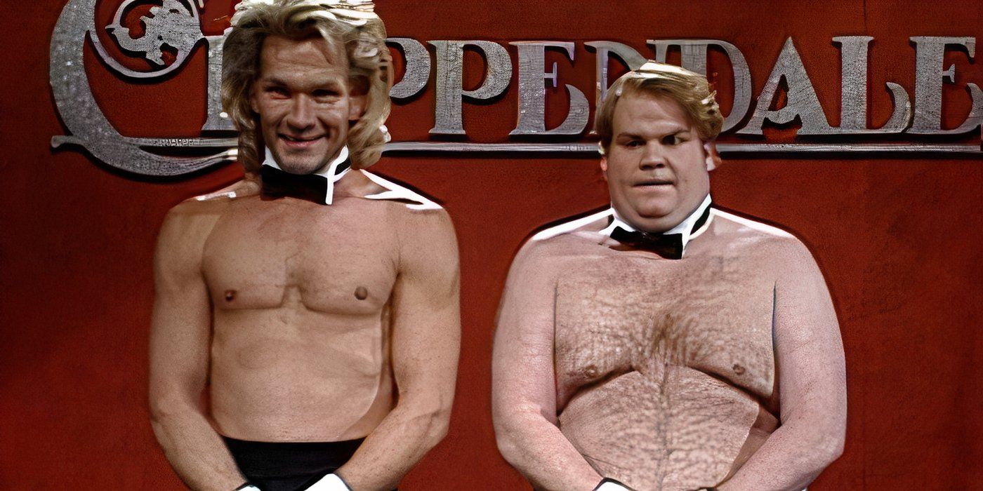 Chris Farley und Patrick Suezi in Chippendales SNL -Skizze in Staffel 16