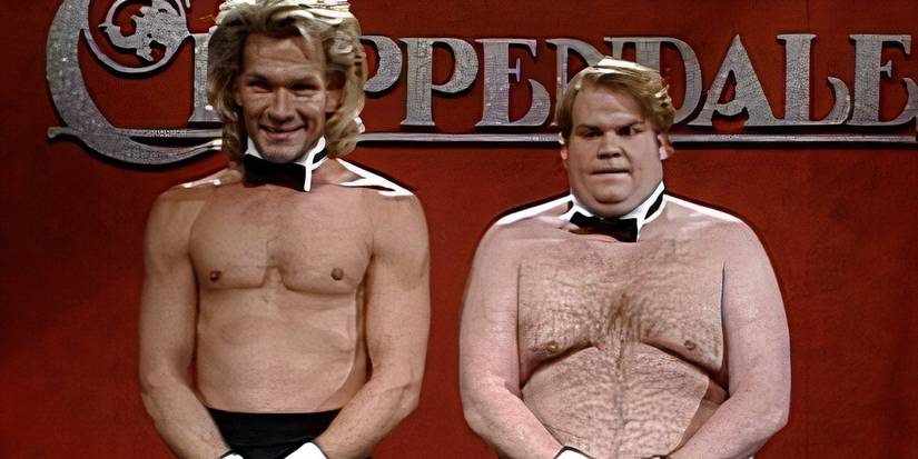 Chris Farley and Patrick Swayze in the Chippendales SNL sketch in season 16