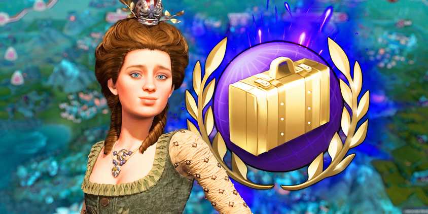 Catherine the Great from Civ 7 standing in front of a Great Cultural Victory logo