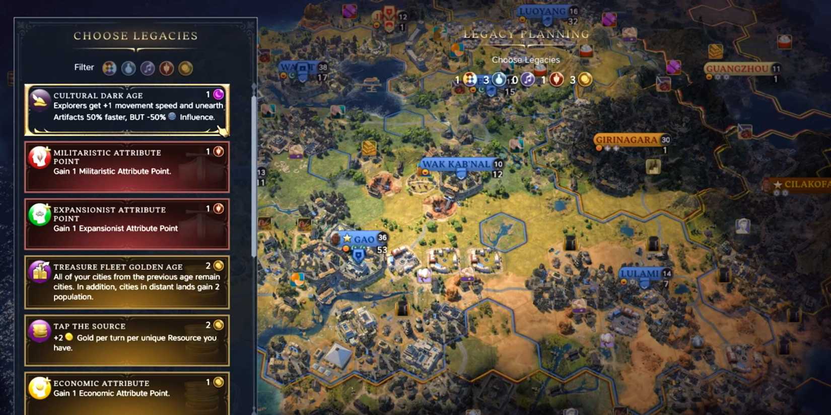 Civilization 7 Player choosing legacies.
