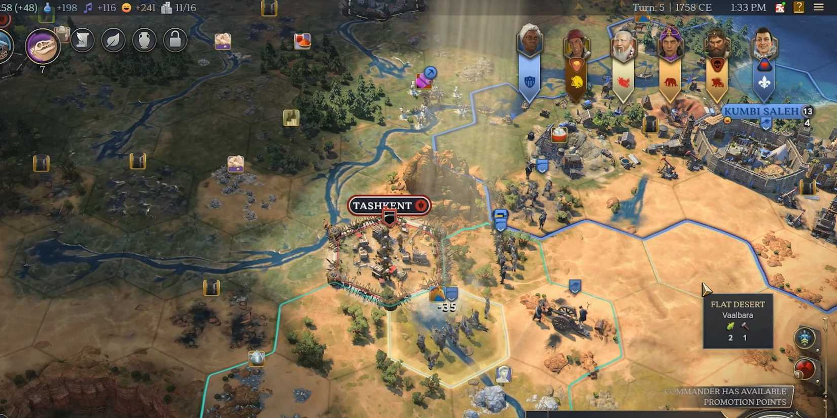 Civilization 7 player stacking up army.