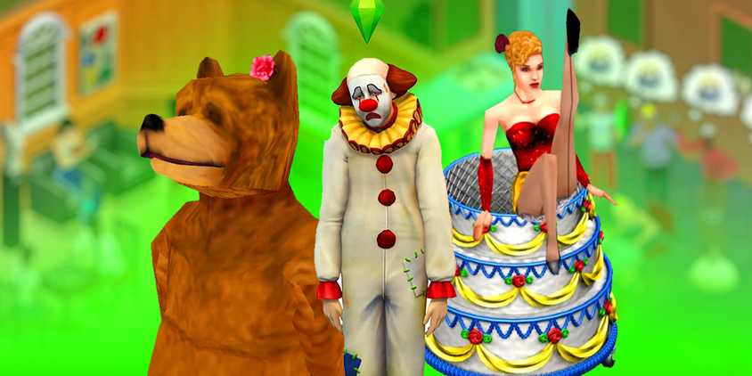 Claire the Bear, Tragic Clown, and the Cake Dancer from Sims 1