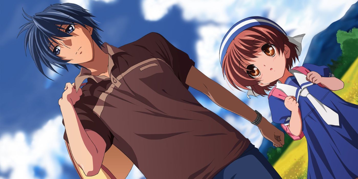Clannad - Tomoya and Ushio walking across a field