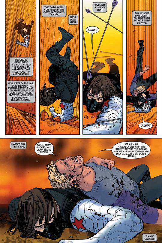 Clint Barton and Bucky Barnes in Tales of Suspense: Hawkeye and the Winter Solider