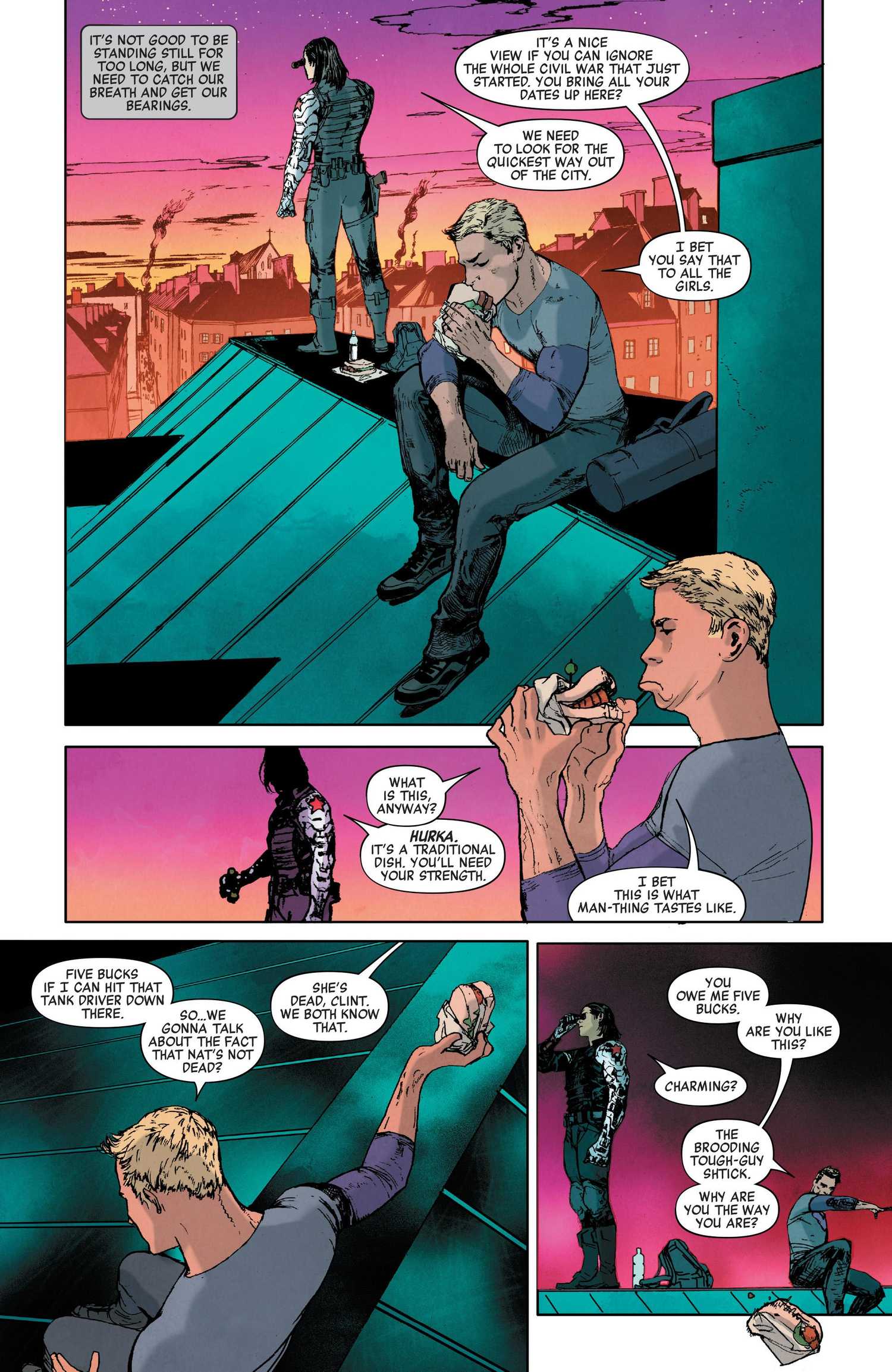 Clint Barton and Bucky Barnes in Tales of Suspense: Hawkeye and the Winter Solider