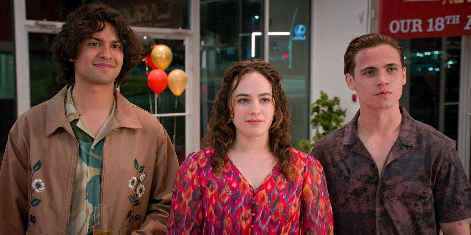 Miguel (Xolo Maridueña), Samantha (Mary Mouser), and Robby (Tanner Buchanan) happy about the news of the Seika Taikai's resumption in Cobra Kai Season 6 Ep 11