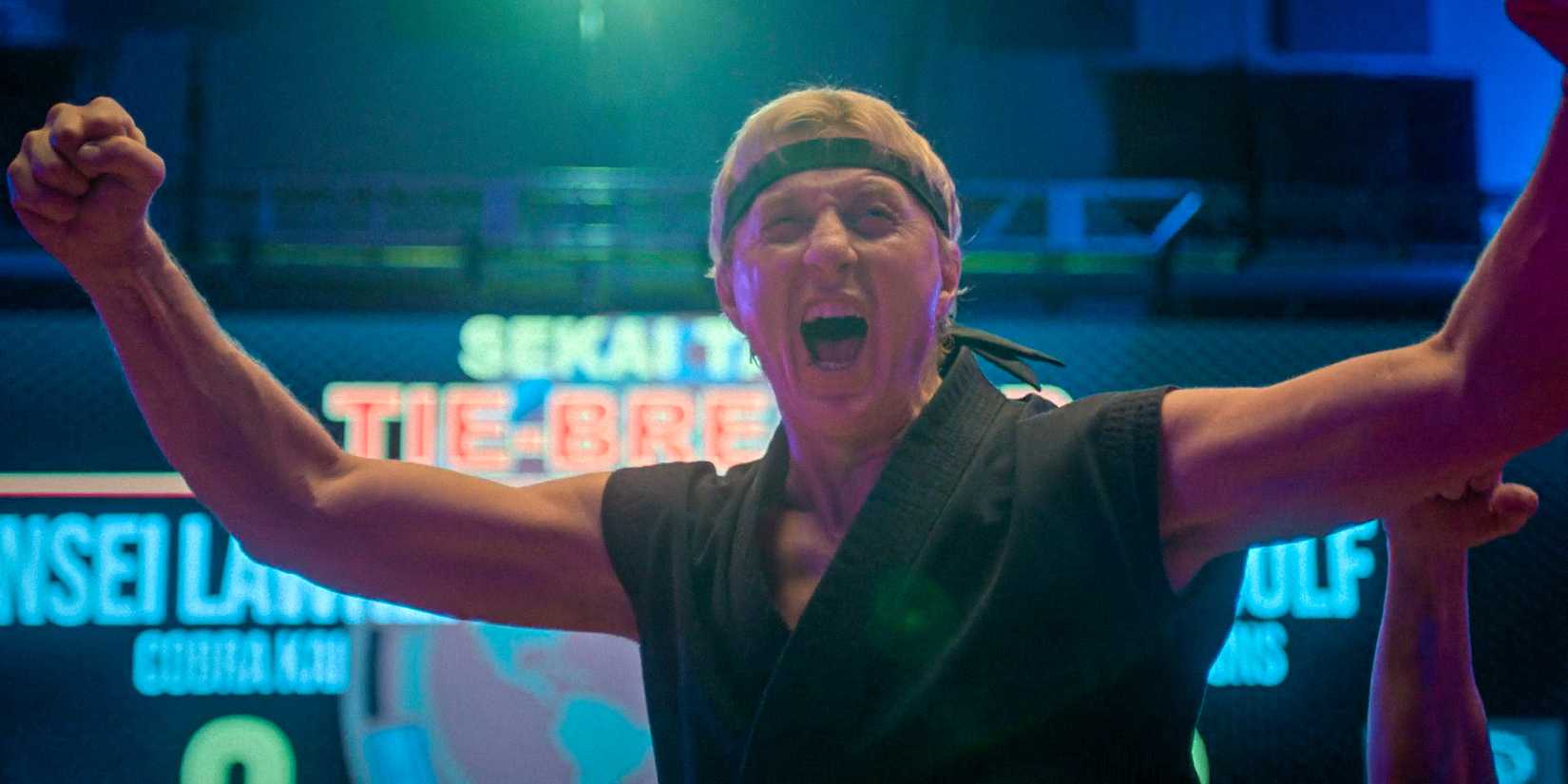 Johnny Lawrence (William Zabka) happy and euphoric after winning the Sekai Taikai in Cobra Kai Season 6 Ep 15