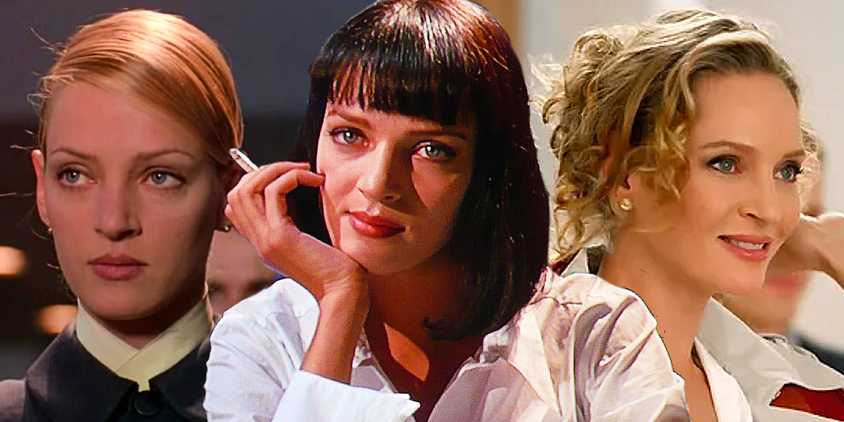 Collage of Uma Thurman in Gattaca, Pulp Fiction, and Smash.