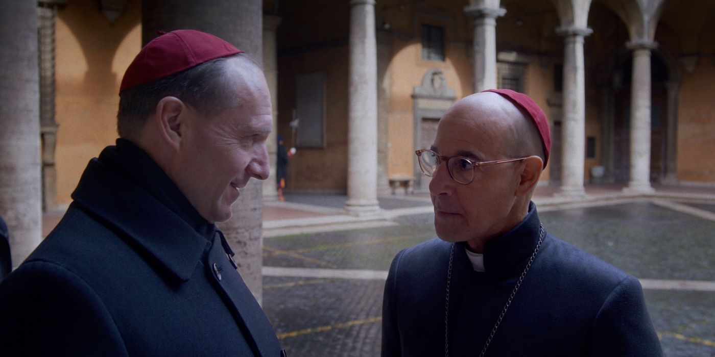 Ralph Fiennes and Stanley Tucci were in the cloister on the conclave