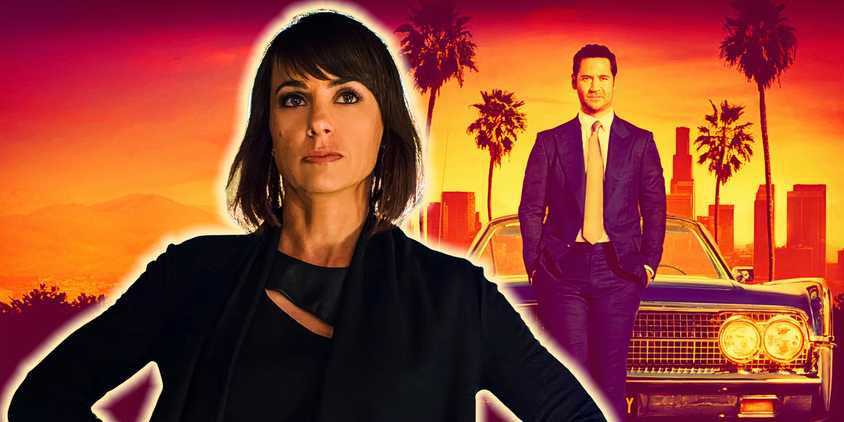 Constance Zimmer as Quinn in UnREAL is in front of the poster for The Lincoln Lawyer