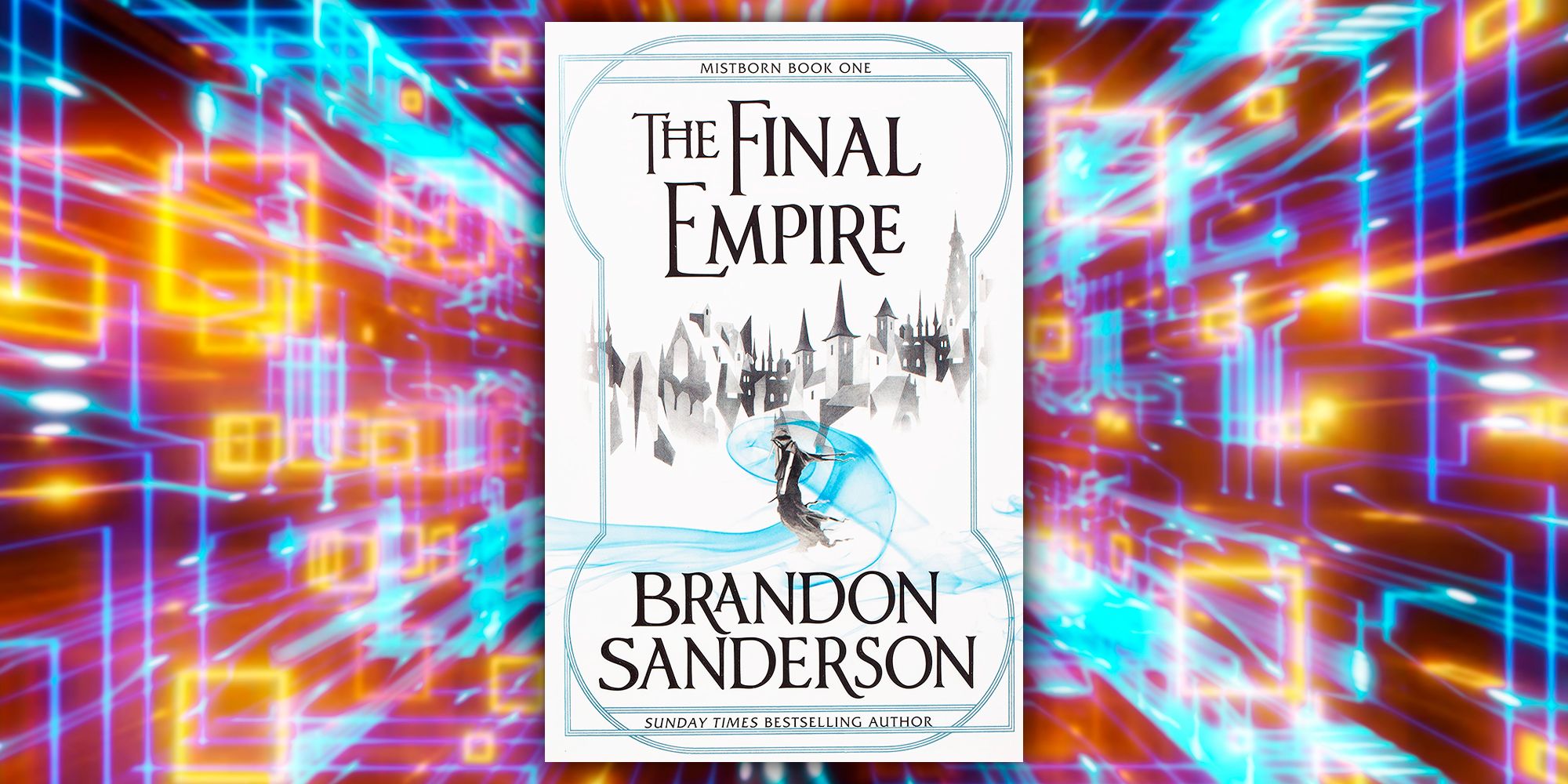 Cover of The Final Empire with a computer tech-like background