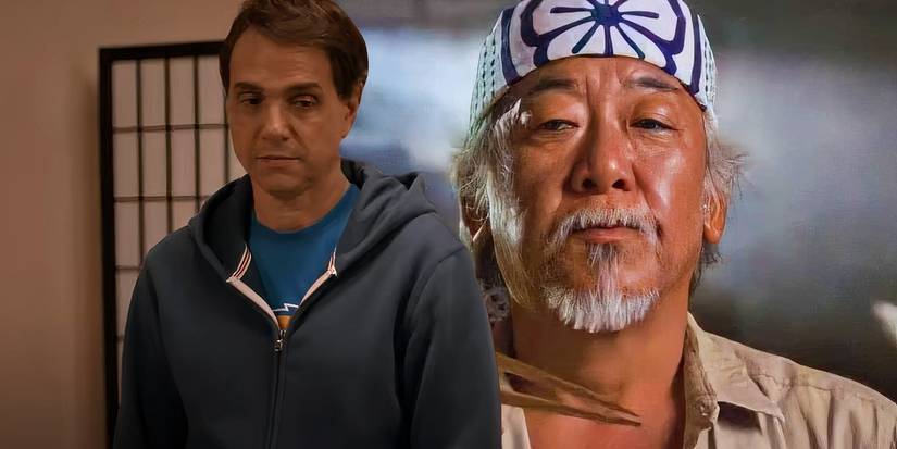 Daniel from Cobra Kai season 6, part 3 (2025) next to Mr. Miyagi from The Karate Kid (1984)