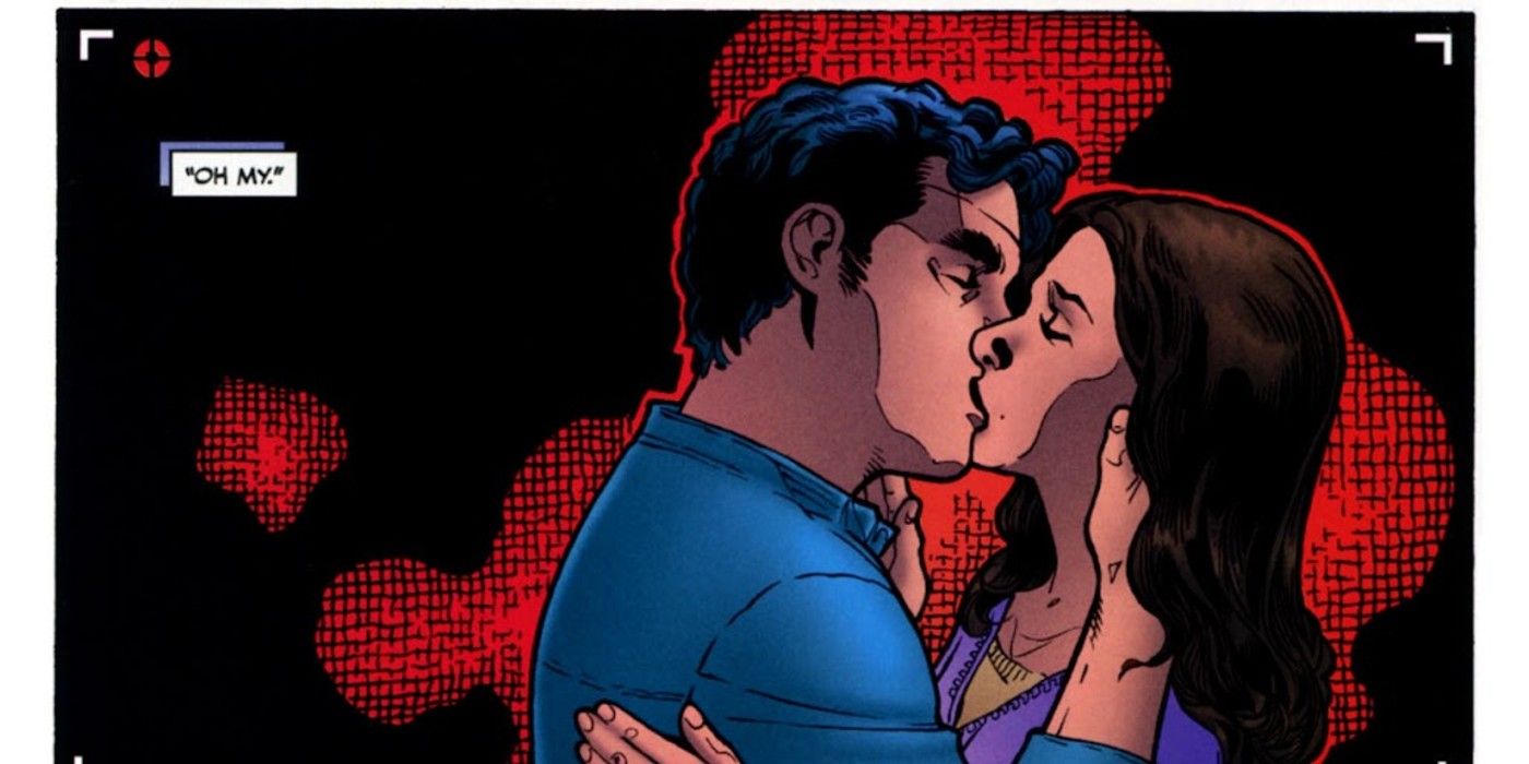 Dawn Summers and Xander Harris kiss, her sister and Andrew walk in on them in Buffy the Vampire Slayer Season Eight #28