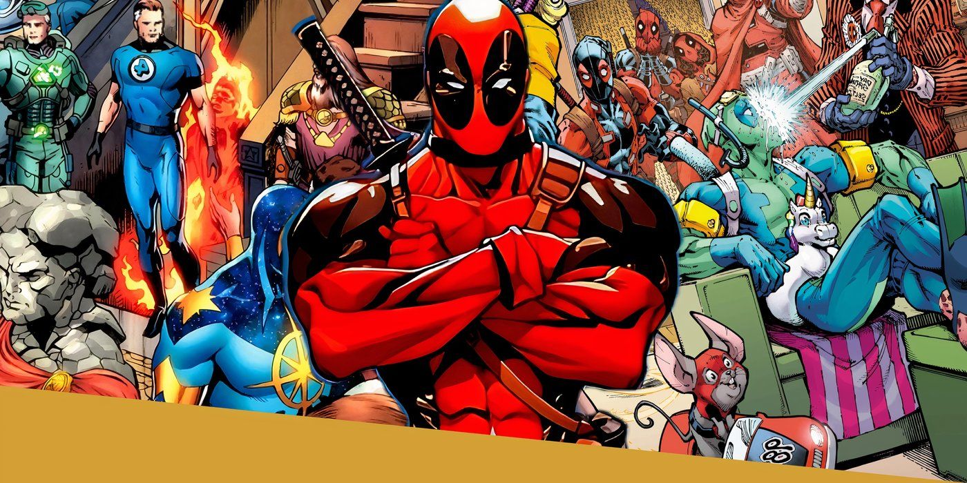 Deadpool with the Council of Reeds and the Pooluminati behind him.