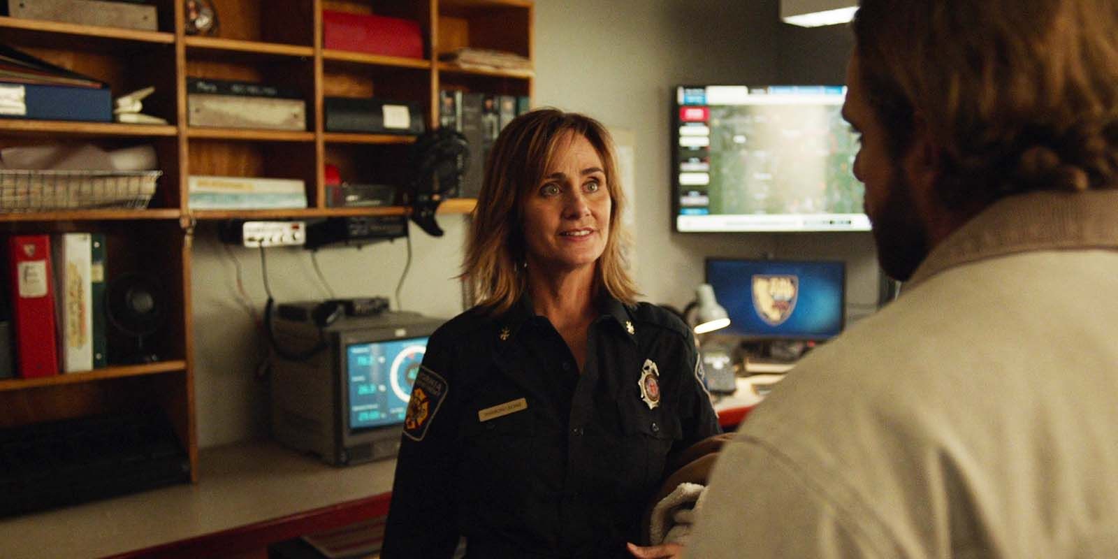 Diane Farr as Sharon and Max Thieriot as Bode in Fire Country season 3, episode 10