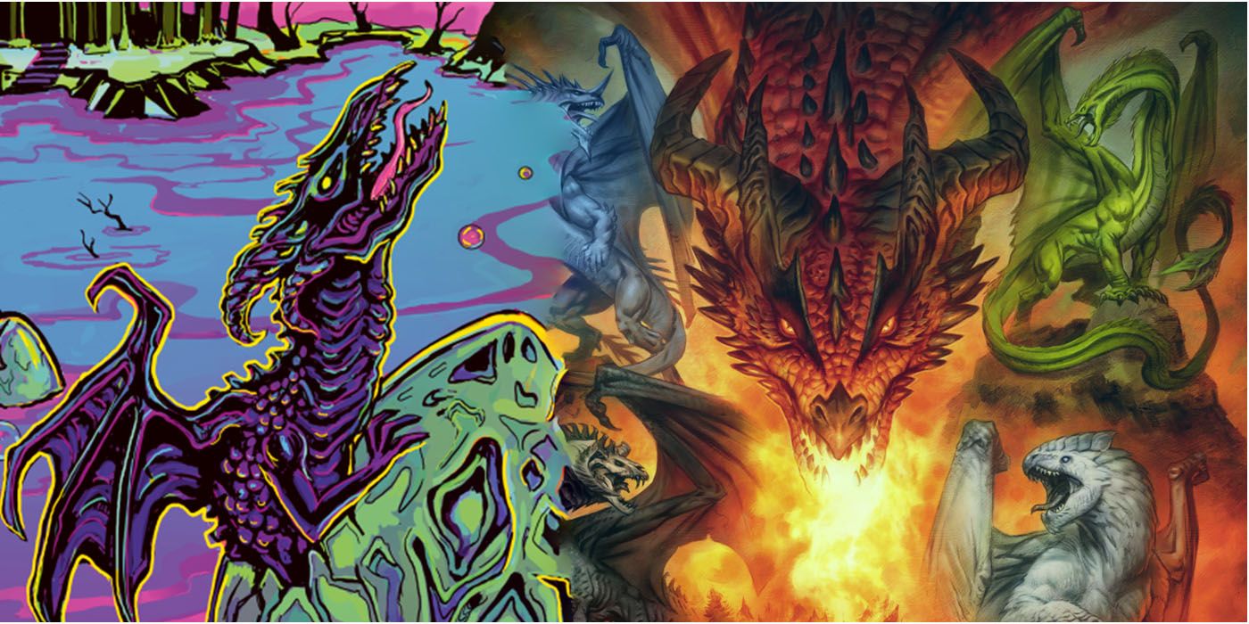 The two covers of Dragon Delves showing a variety of dragons