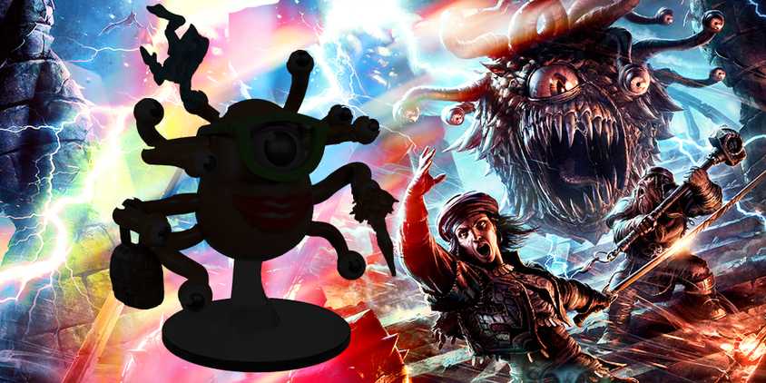 DnD Monster chasing people with the miniature of the monster silhouette