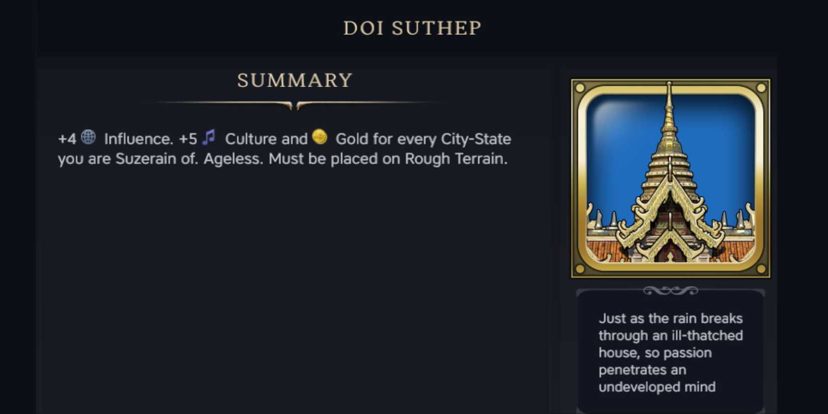 Doi Suthep summary from Civ 7