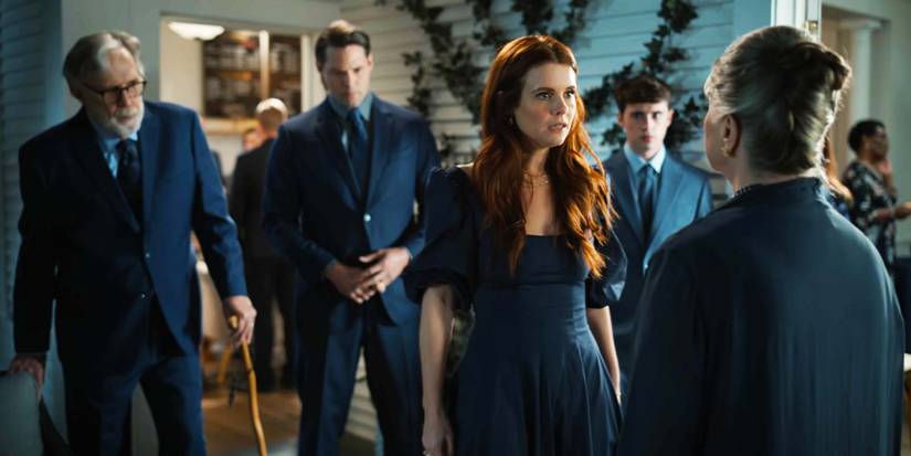 Don Henderson Baker as Tripp, Justin Bruening as Cal, JoAnna Garcia Swisher as Maddie, Logan Allen as Kyle and Judith Ivey as Bonnie in Sweet Magnolias season 4, episode 4