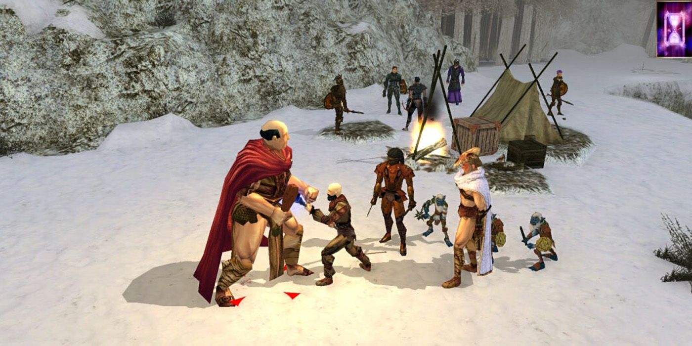 Doom of Icewind Dale party engaged in combat in a snowy area.