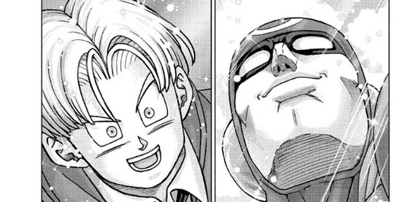 Trunks looks up admiringly at Clean God.