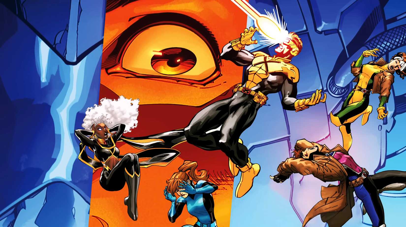 X-Manhunt trailer still - Storm, Kitty Pryde, Cyclops, Gambit, and Rogue squirm in psychic attack