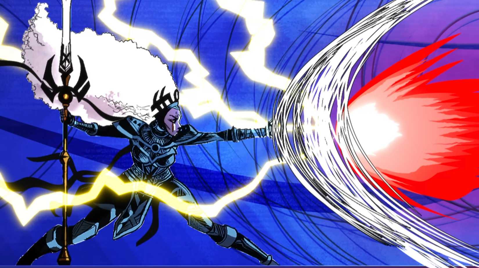 X-Manhunt trailer still - Storm deters Cyclops attack