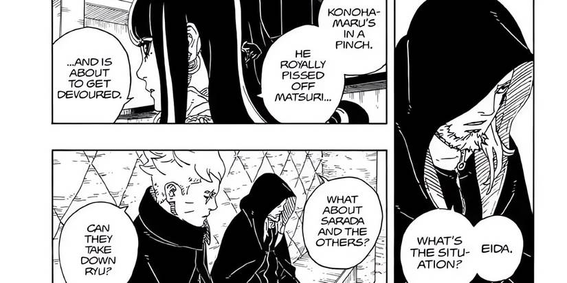 Eida and Kashin Koji reacting to Konohamaru being attacked by Matsuri.