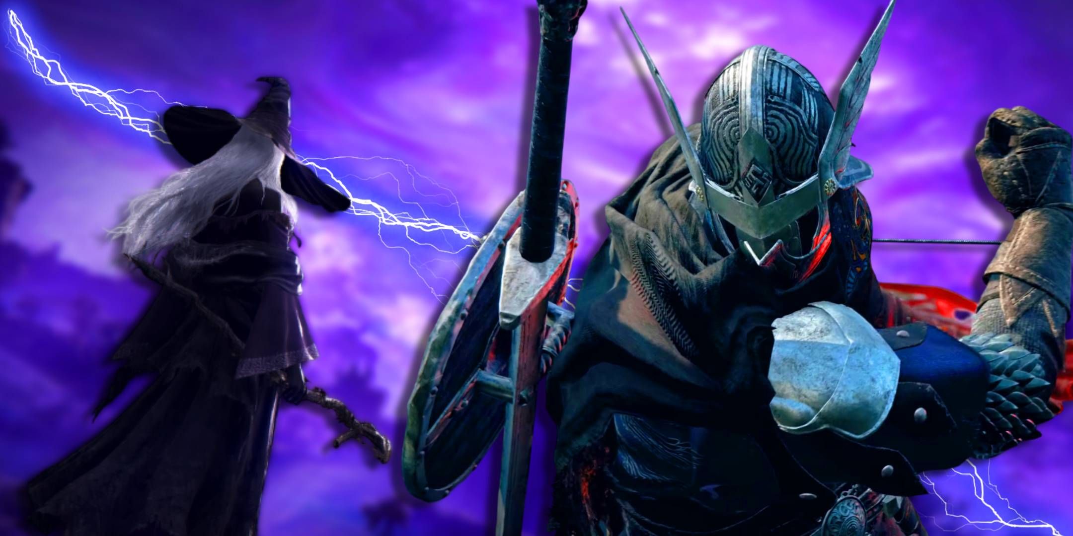 Two Elden Ring Nightreign characters with lightning behind them.