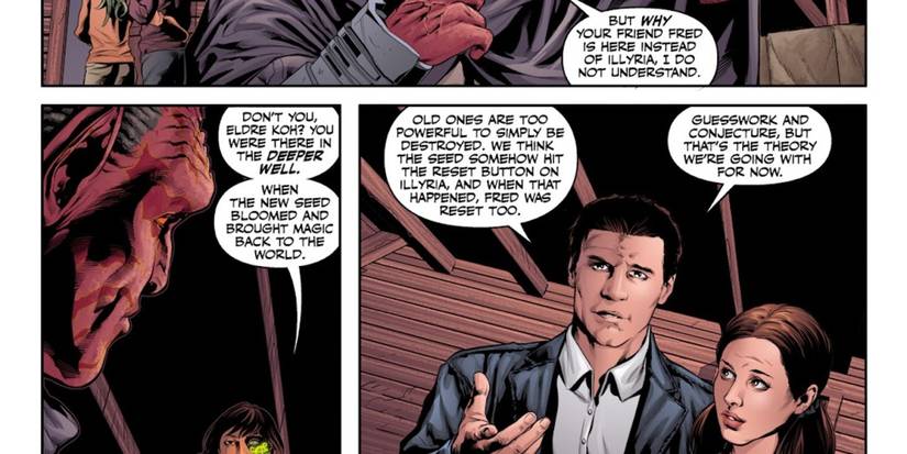 Eldre Koh tries to make sense of Winifred Fred Burkle's return from the dead in Illyria's place in Angel and Faith Season 10 #12-1