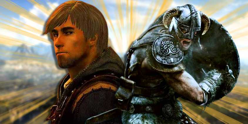 A character from Enderal: Forgotten Stories next to the dovahkiin from Skyrim.