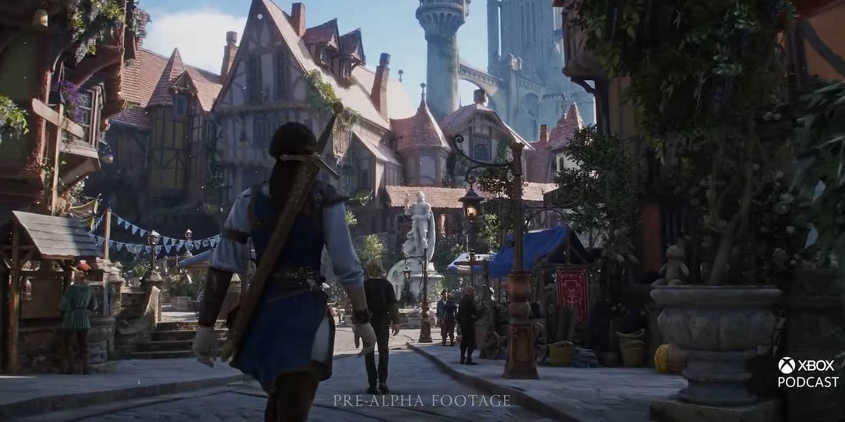 The protagonist of Fable exploring a magical fantasy town.