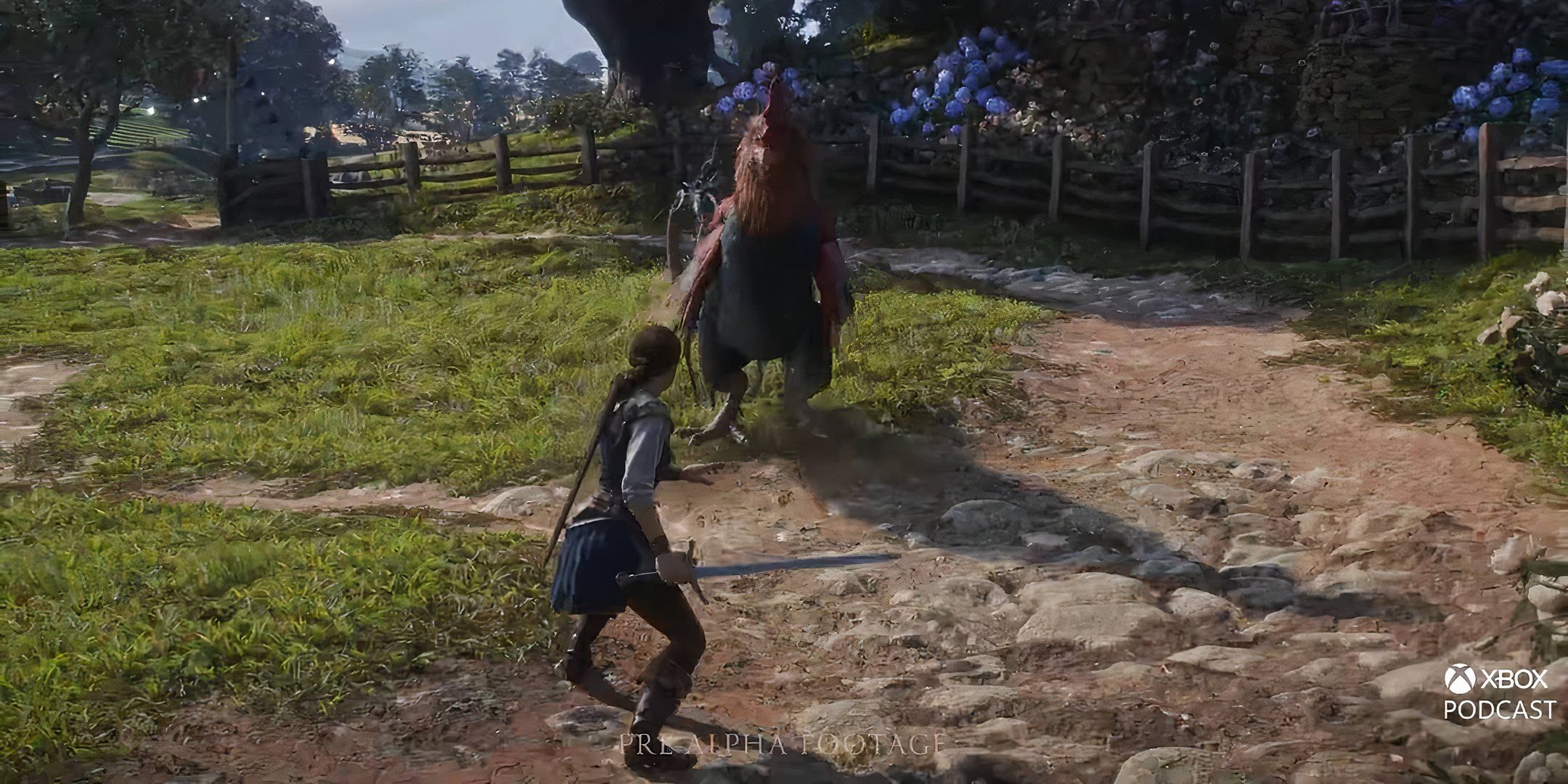 The protagonist fighting a chicken with a sword in Fable.