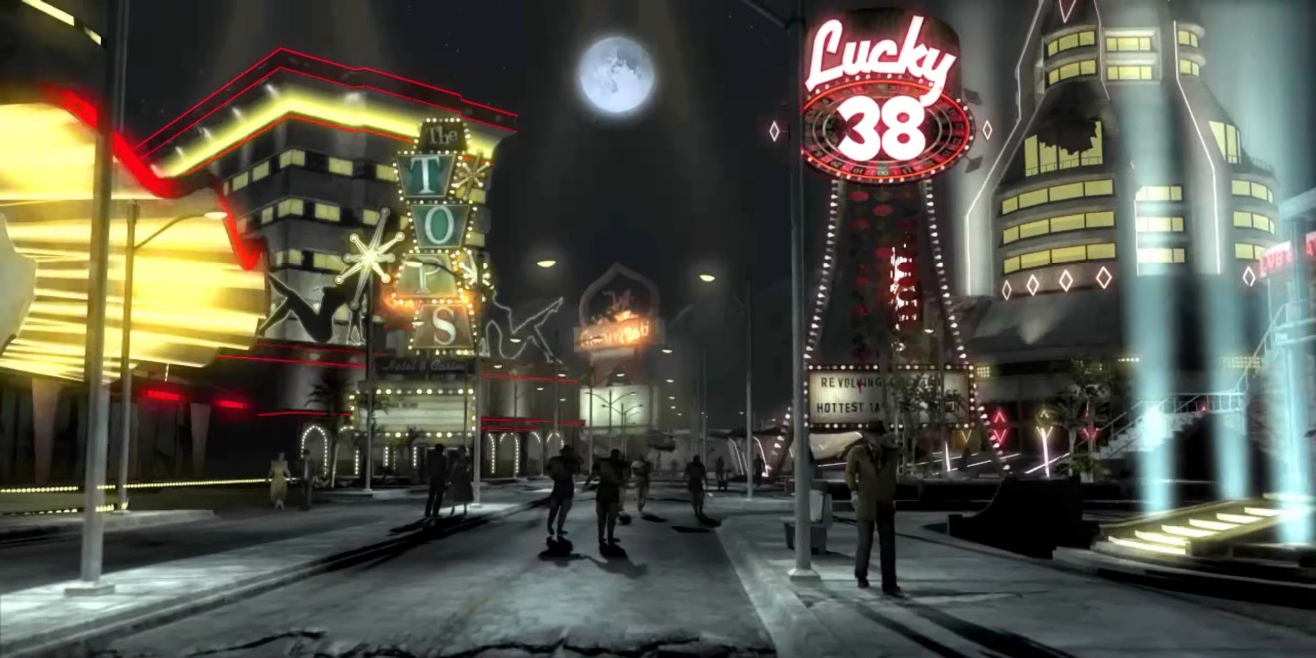 Ein breites Bild eines neuen Vegas -Streifens in Fallout New Vegas.