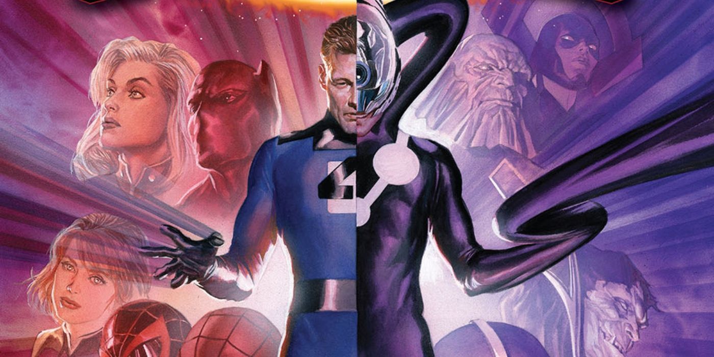 Split-image of the Fantastic Four&rsquo;s Reed Richards and The Maker.