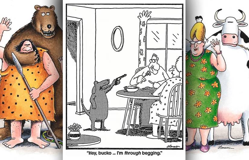 far side dog with gun