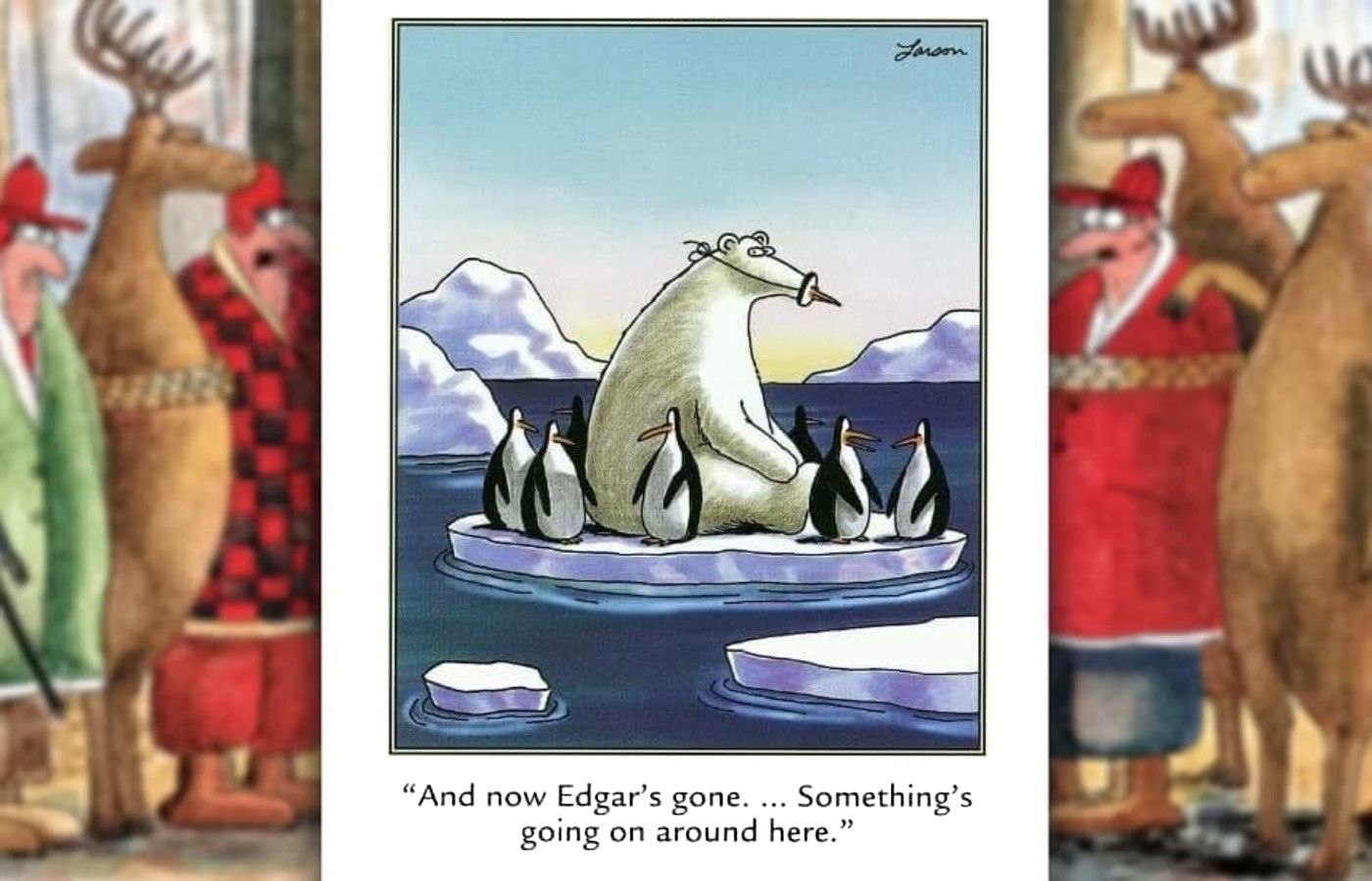 far side polar bear eating penguins comic