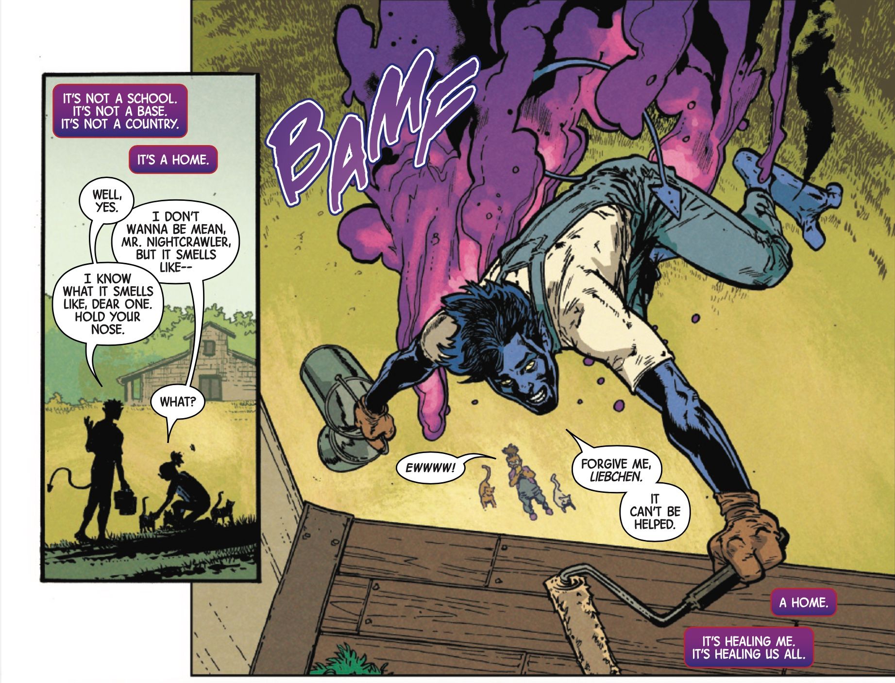 Uncanny X-Men #10: Nightcrawler teleports to paint a house