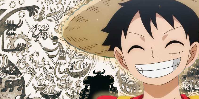 Feature header with Luffy smiling over the mural revealed in One Piece Chapter #1138