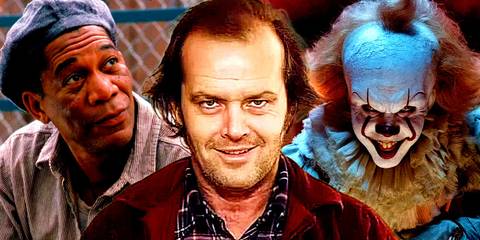 Morgan Freeman as Red in The Shawshank Redemption, Jack Nicholson as Jack Torrance in The Shining and Bill Skarsgard as Pennywise in It