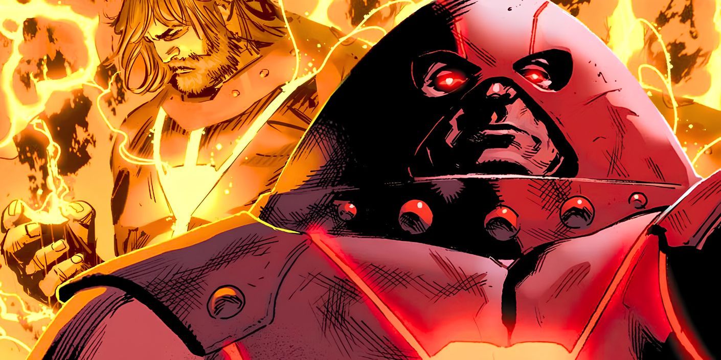 Juggernaut exuding power with glowing red eyes