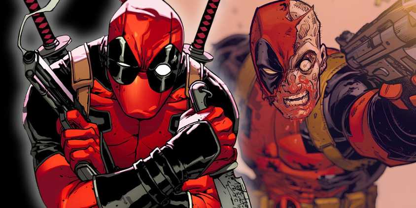 Custom Image of Deadpool next to Deadpool with his mask torn off.