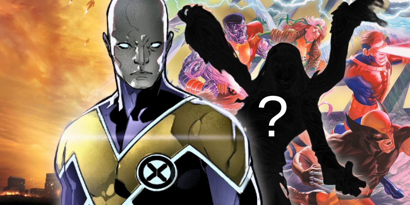Custom image of Darwin and a mystery character in front of the X-Men.