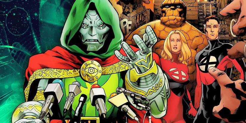Custom image of Sorcerer Supreme Doctor Doom in front of the Fantastic Four