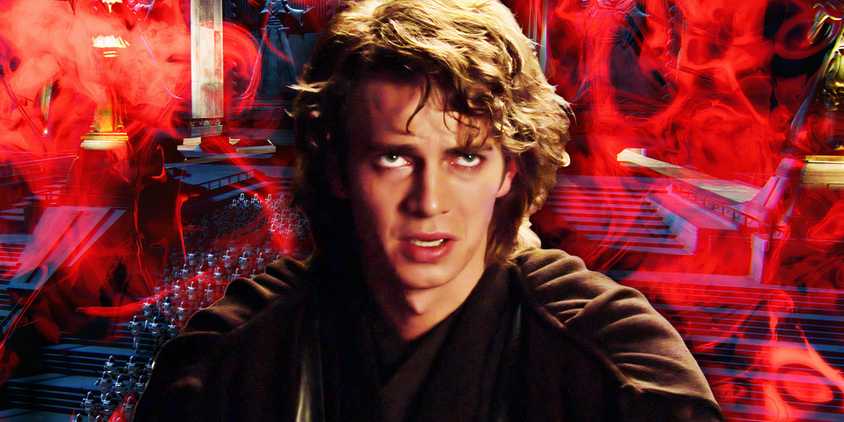 Anakin Skywalker (Hayden Christensen) pledges himself to Darth Sidious, edited over the 501st marching on the Jedi Temple with red flames.