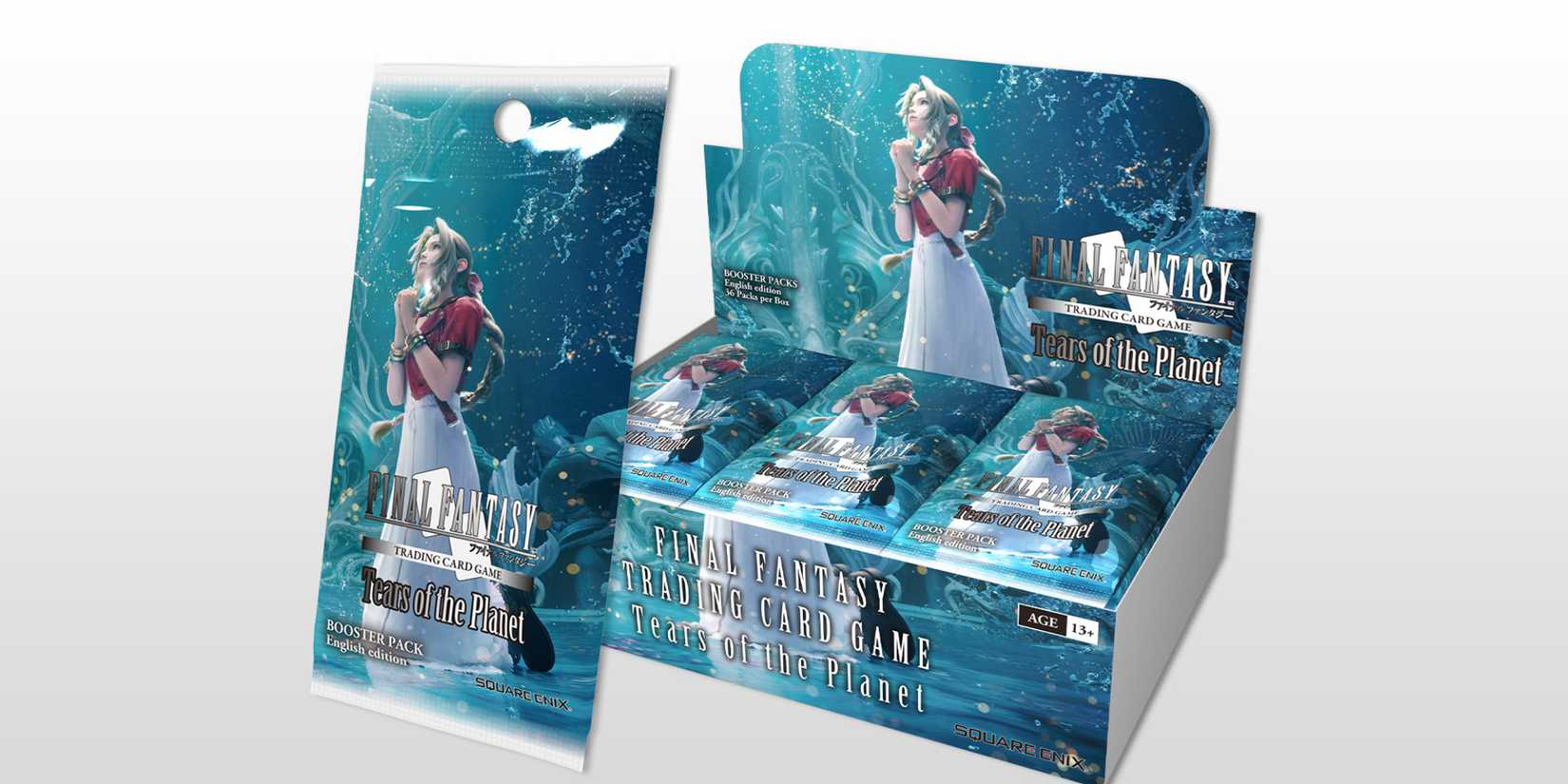 The box and packs for Final Fantasy Card Game's Tears of the Planet set