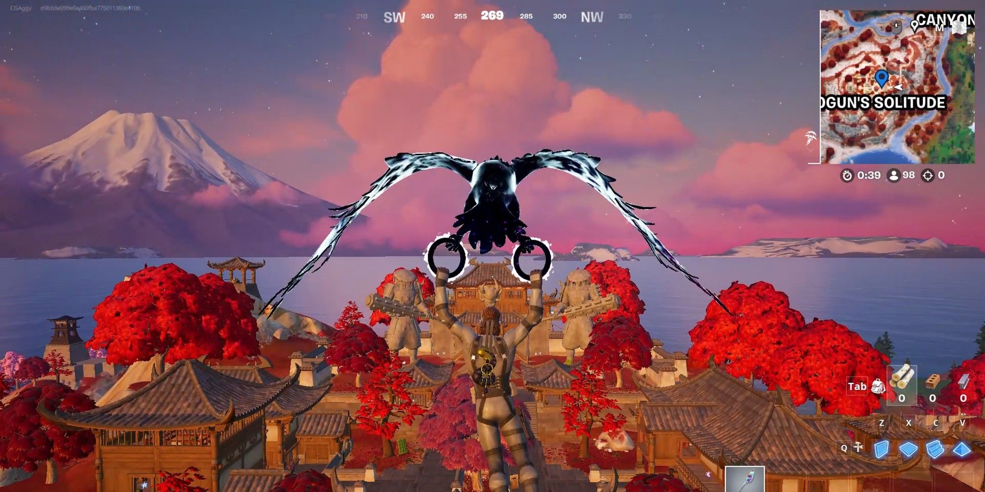 Fortnite Chapter 6 Season 2 Player floating over Shogun's loneliness area.