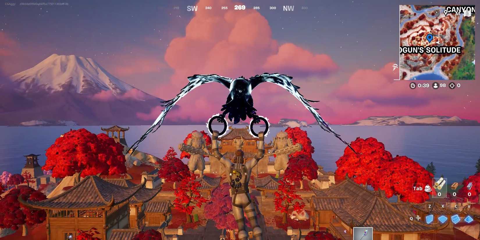 Fortnite Chapter 6 Season 2 Player Floating Over Shogun's Solitude Area.